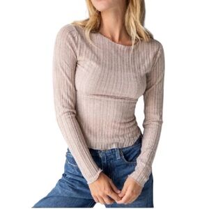 Ribbed Beige Long Sleeve Top